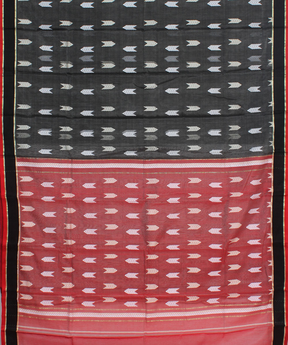 Bengal Handwoven Grey Red Cotton Saree