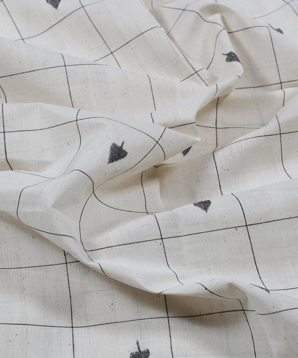 0.3m Off white checks cotton handloom fabric