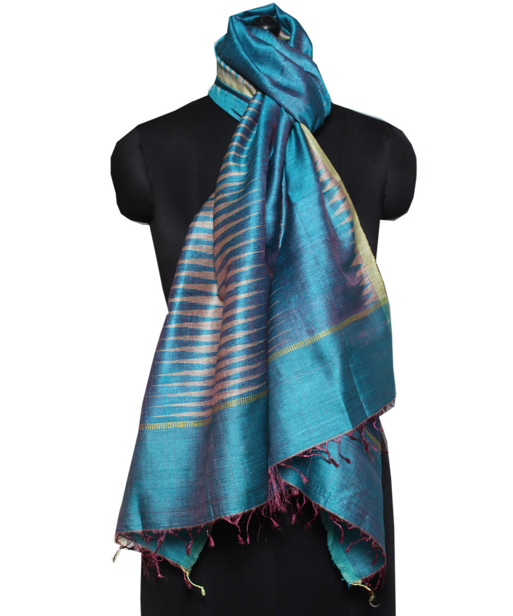 Cyan blue handloom cotton silk stole