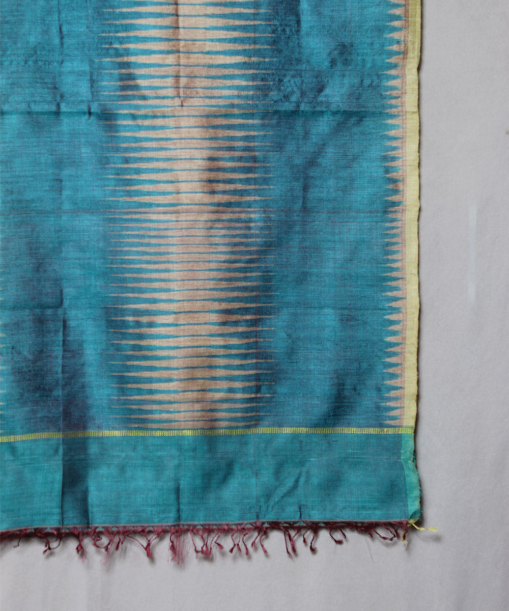 Cyan blue handloom cotton silk stole