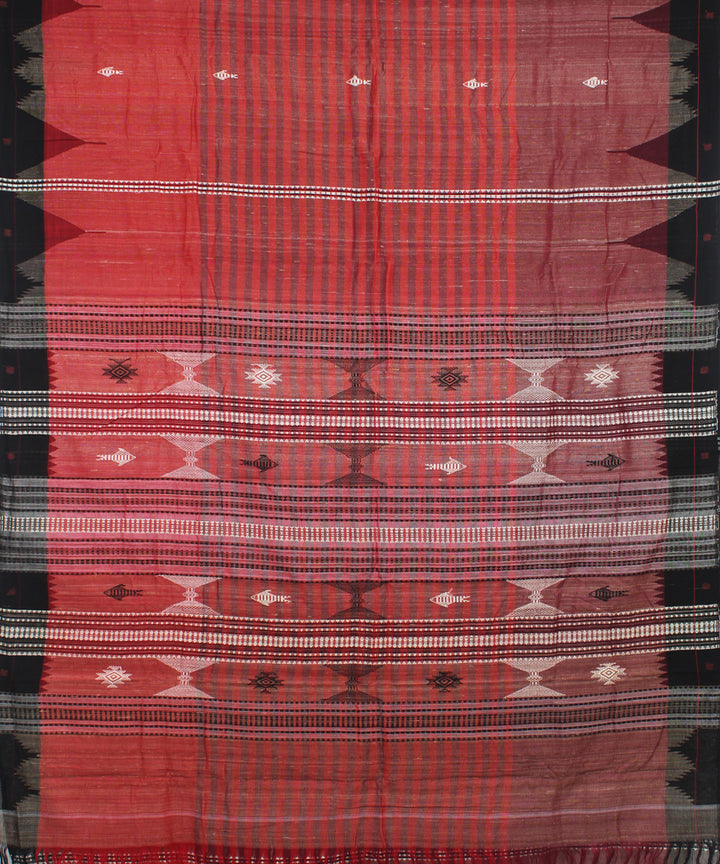 Red black handwoven tussar silk kotpad saree