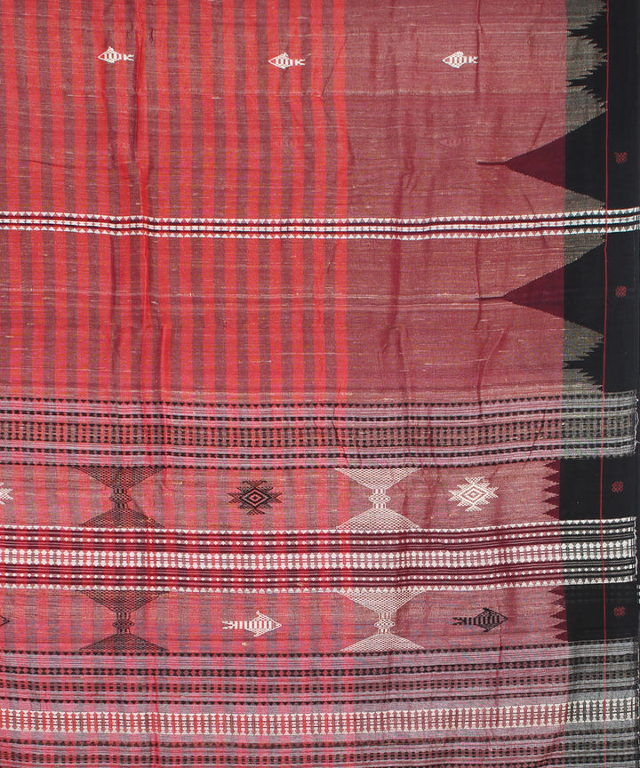 Red black handwoven tussar silk kotpad saree