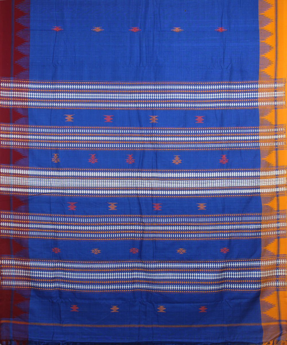 Blue yellow handwoven tussar silk kotpad saree