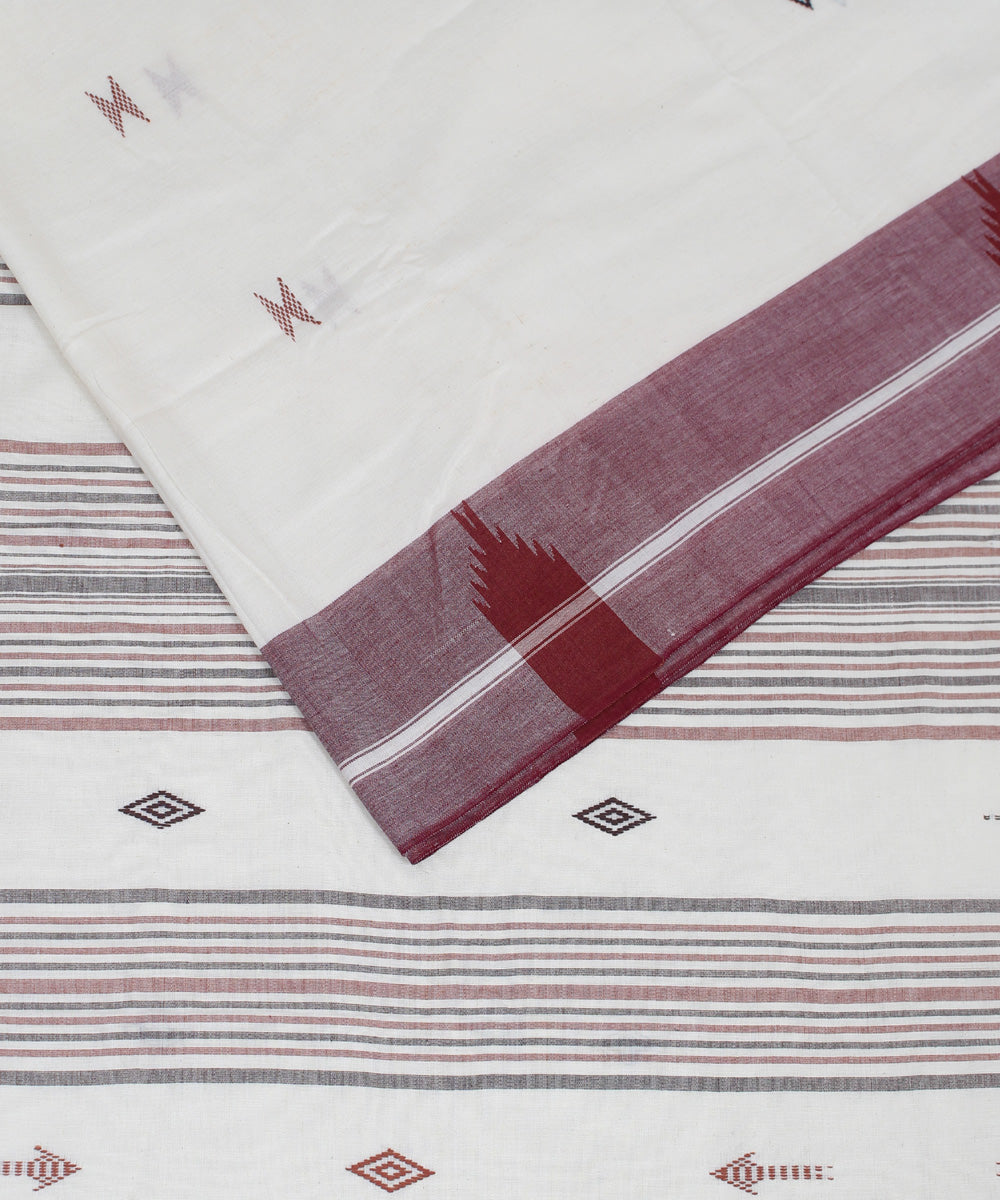 Off white maroon handwoven cotton kotpad saree