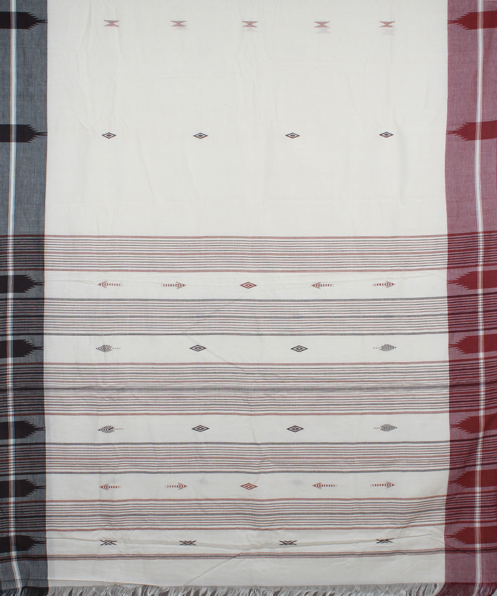 Off white maroon handwoven cotton kotpad saree