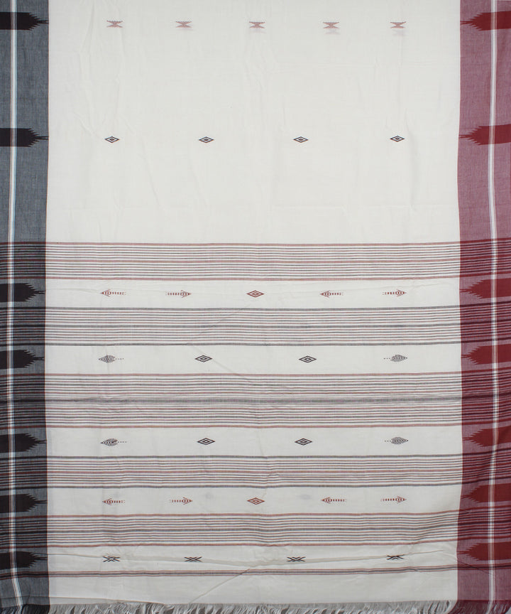 Off white maroon handwoven cotton kotpad saree