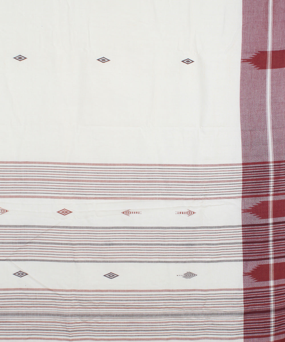 Off white maroon handwoven cotton kotpad saree