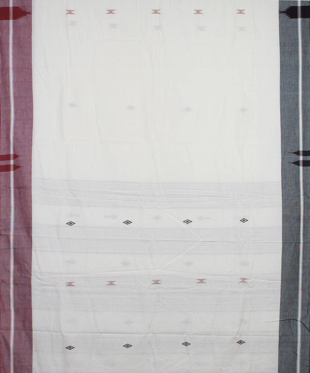 Off white maroon handwoven cotton kotpad saree