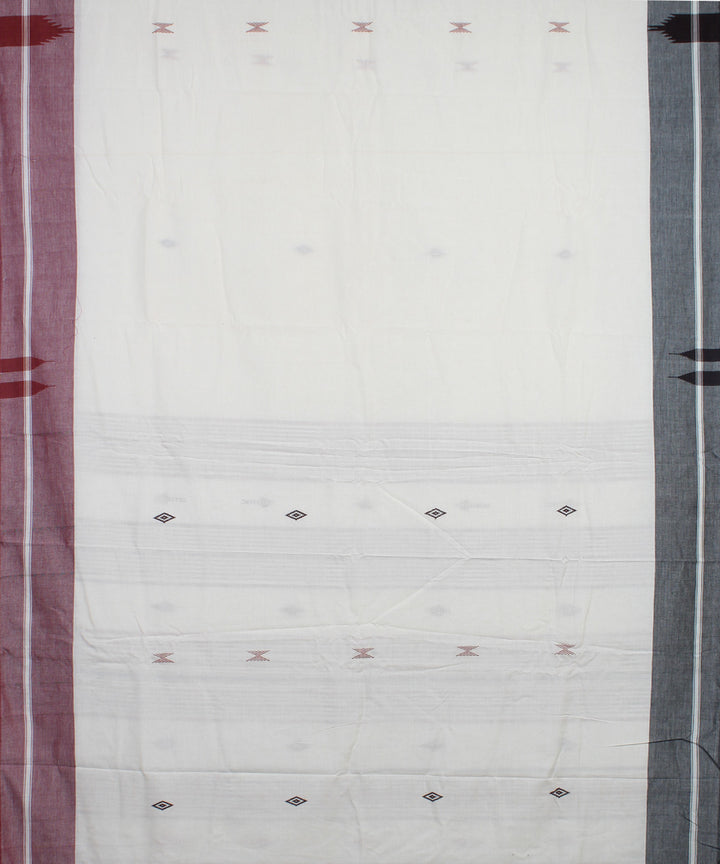 Off white maroon handwoven cotton kotpad saree