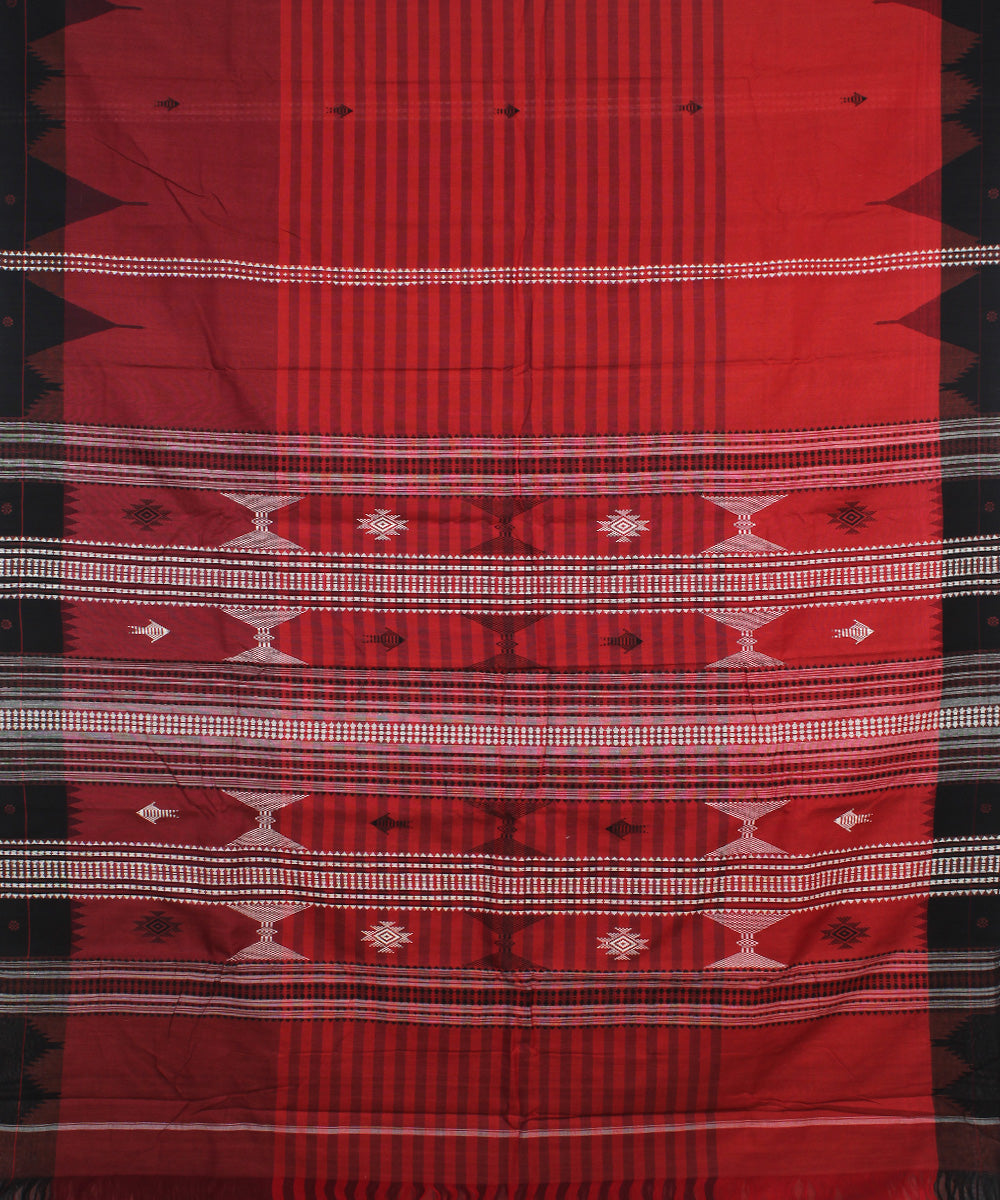 Red black hand woven tussar silk kotpad saree