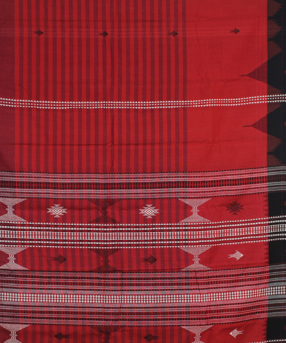 Red black hand woven tussar silk kotpad saree