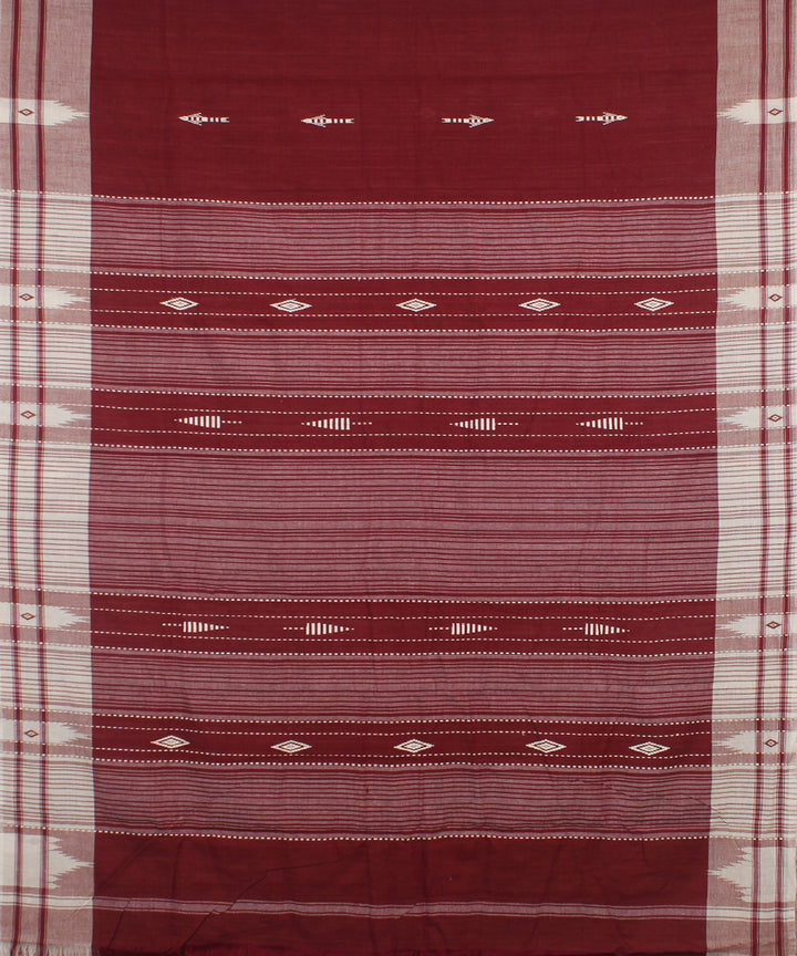 Maroon off white hand woven cotton kotpad saree