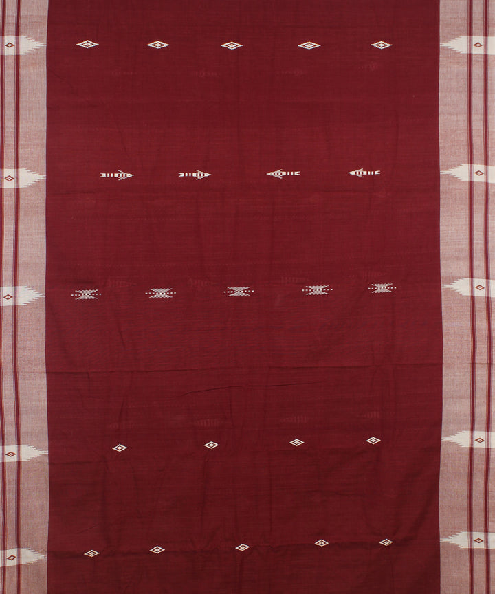 Maroon off white hand woven cotton kotpad saree
