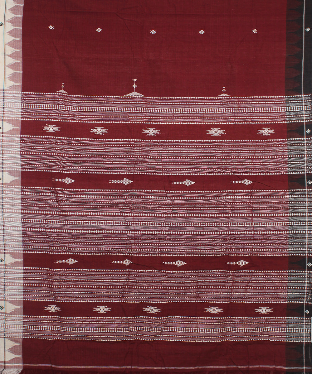 Maroon black handwoven cotton kotpad saree