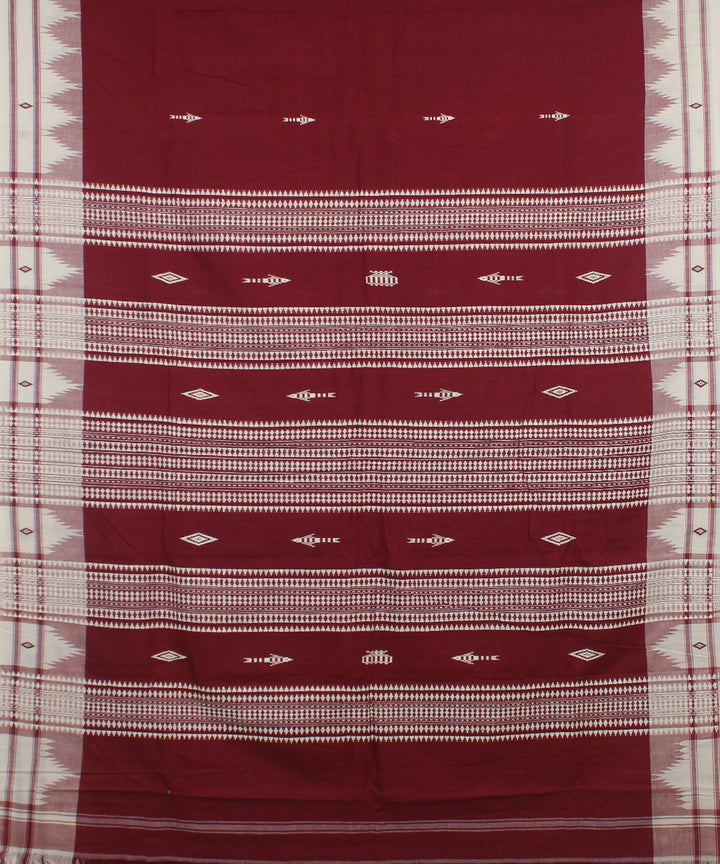 Maroon offwhite handwoven cotton kotpad saree