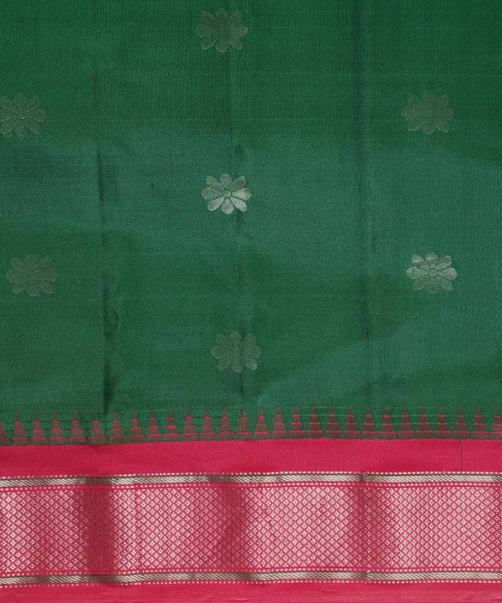 Dark green red handwoven gadwal silk saree