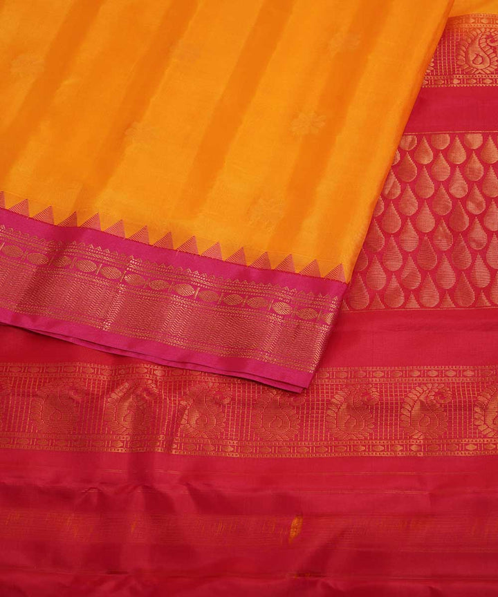 Yellow red handwoven gadwal silk saree