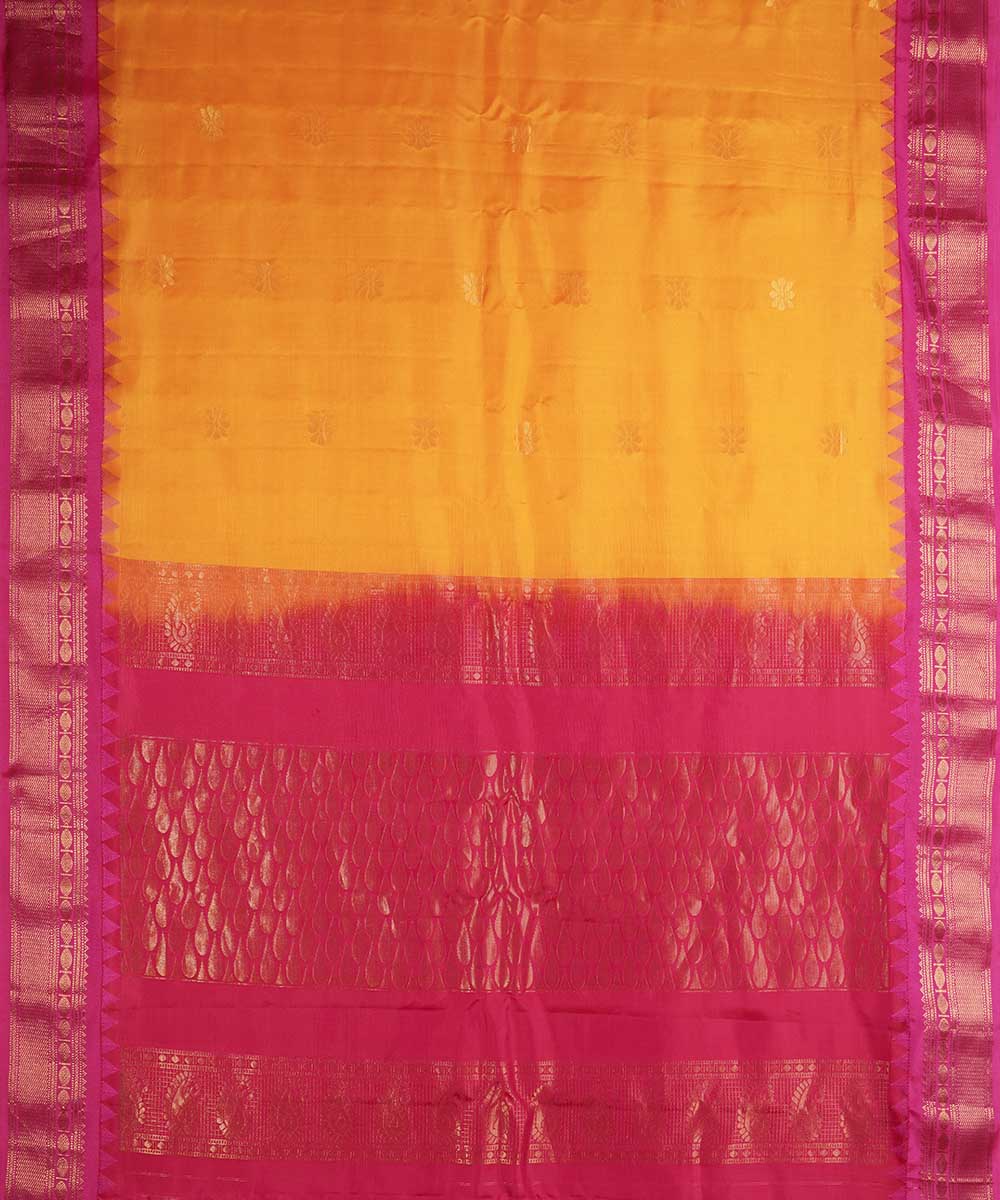 Yellow red handwoven gadwal silk saree