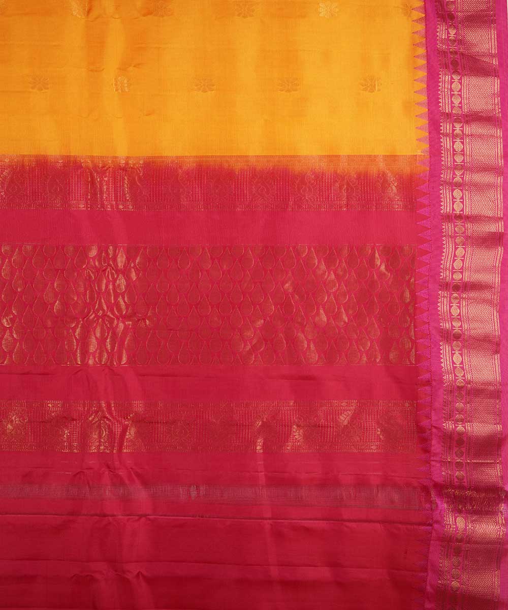 Yellow red handwoven gadwal silk saree