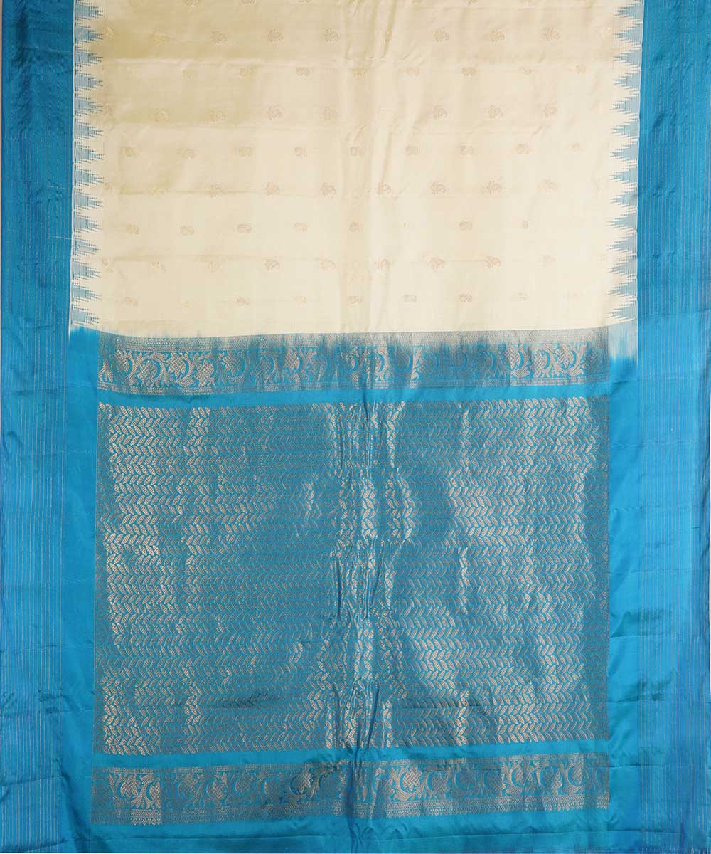 White blue handwoven gadwal silk saree