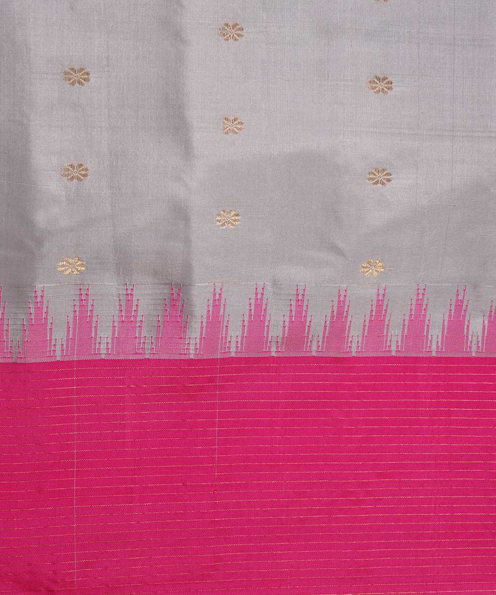 Grey pink handwoven gadwal silk saree