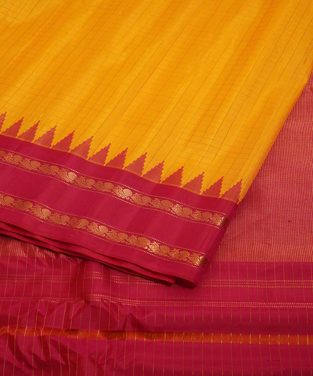 Yellow red handloom gadwal silk saree