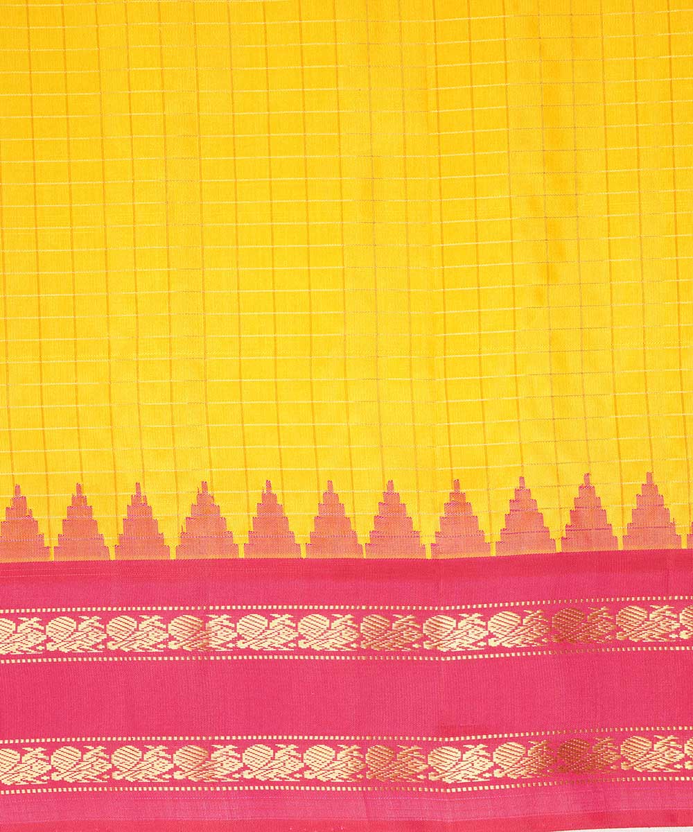 Yellow red handloom gadwal silk saree
