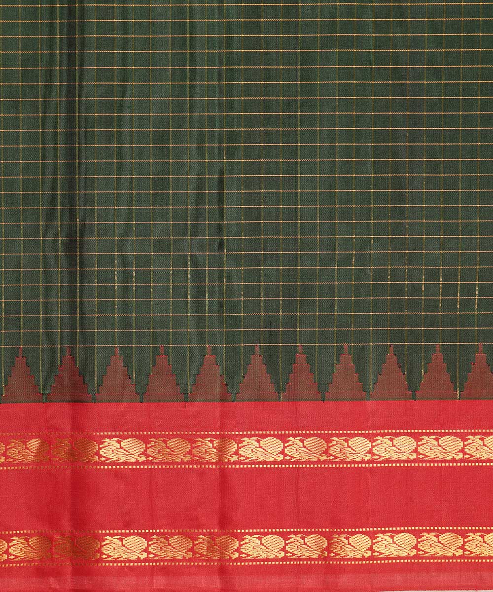 Dark green red handloom gadwal silk saree