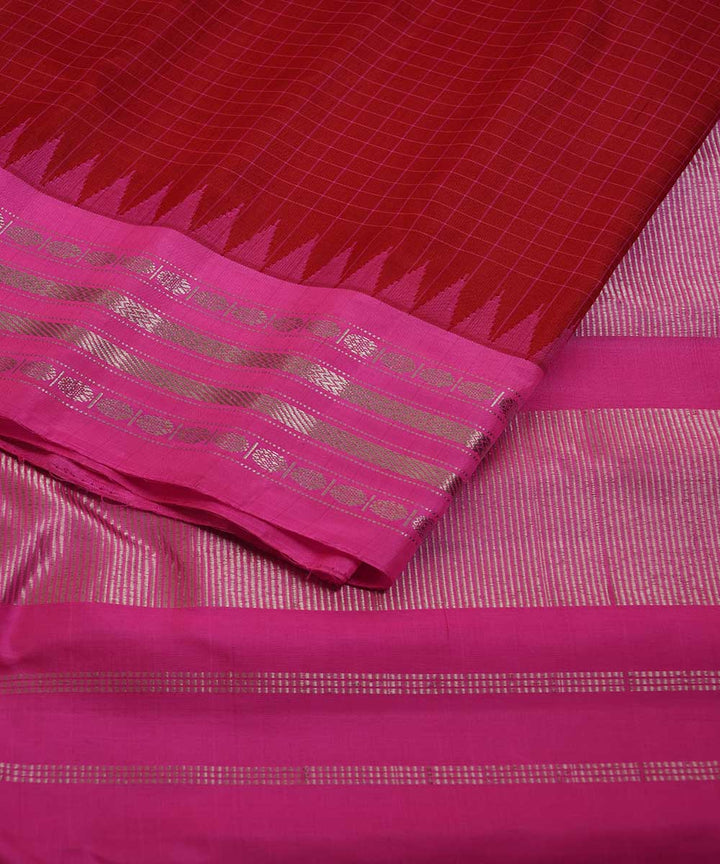 Red pink handwoven gadwal silk saree