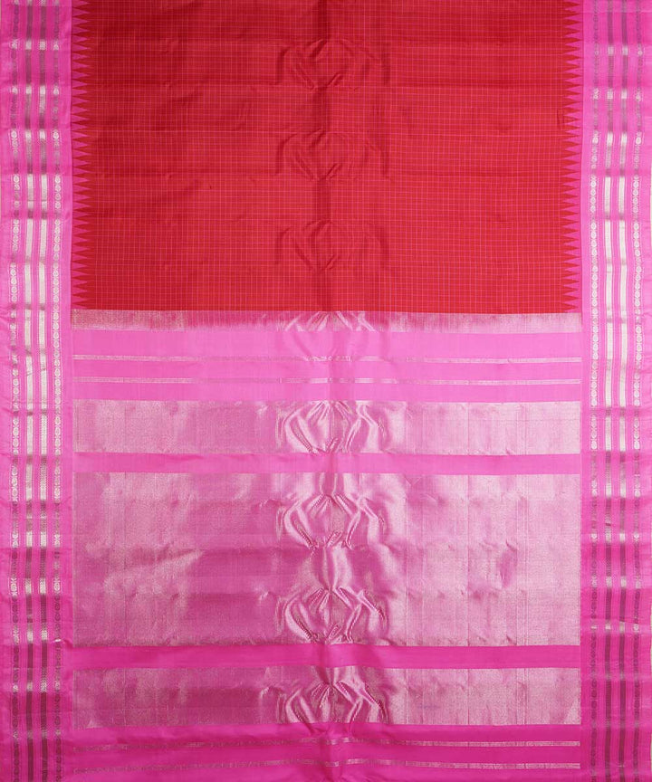 Red pink handwoven gadwal silk saree