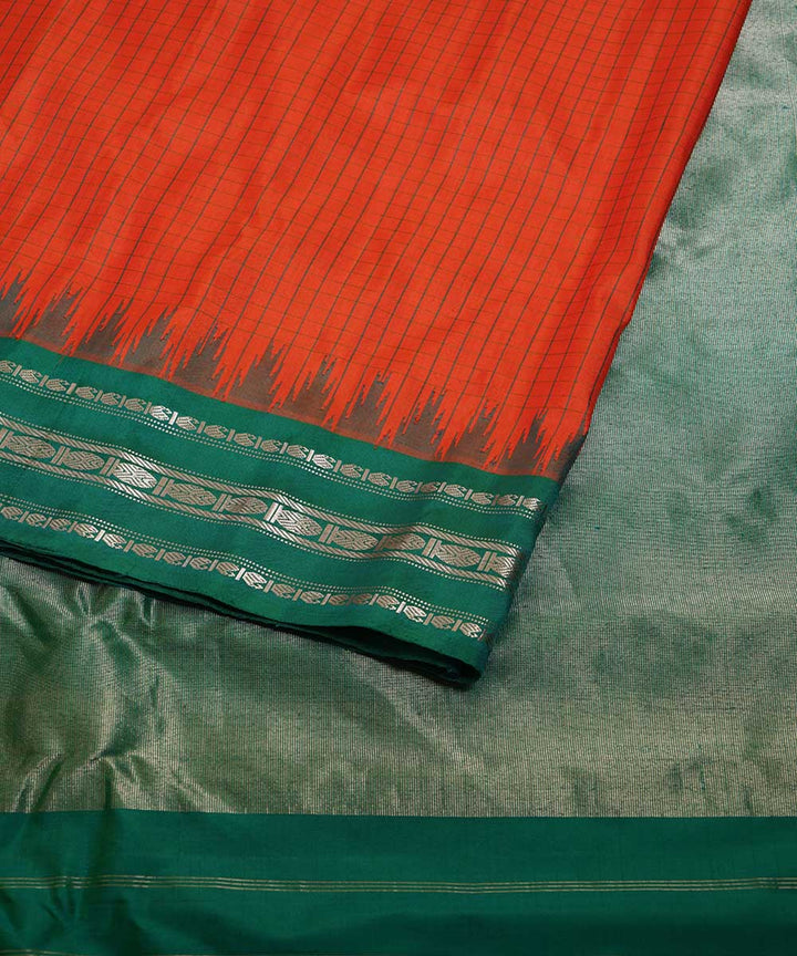 Orange green handwoven gadwal silk saree