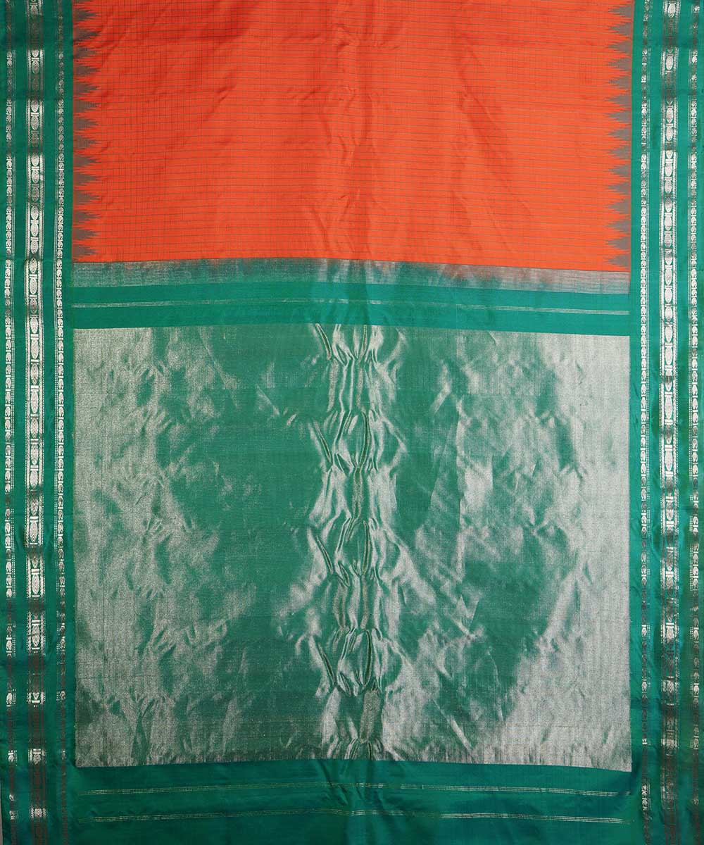 Orange green handwoven gadwal silk saree