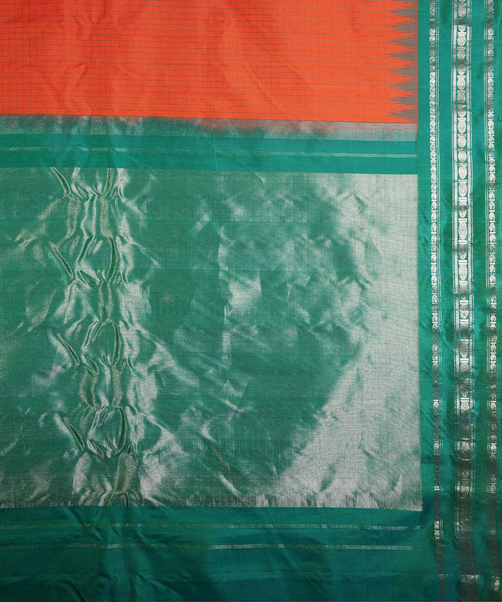 Orange green handwoven gadwal silk saree