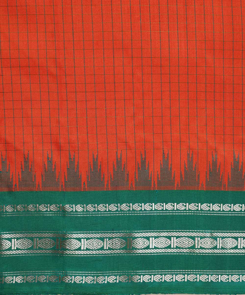 Orange green handwoven gadwal silk saree