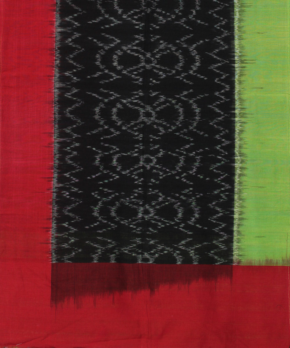 Black red green handloom cotton pochampally ikat stole