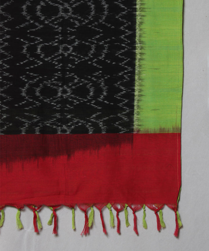 Black red green handloom cotton pochampally ikat stole