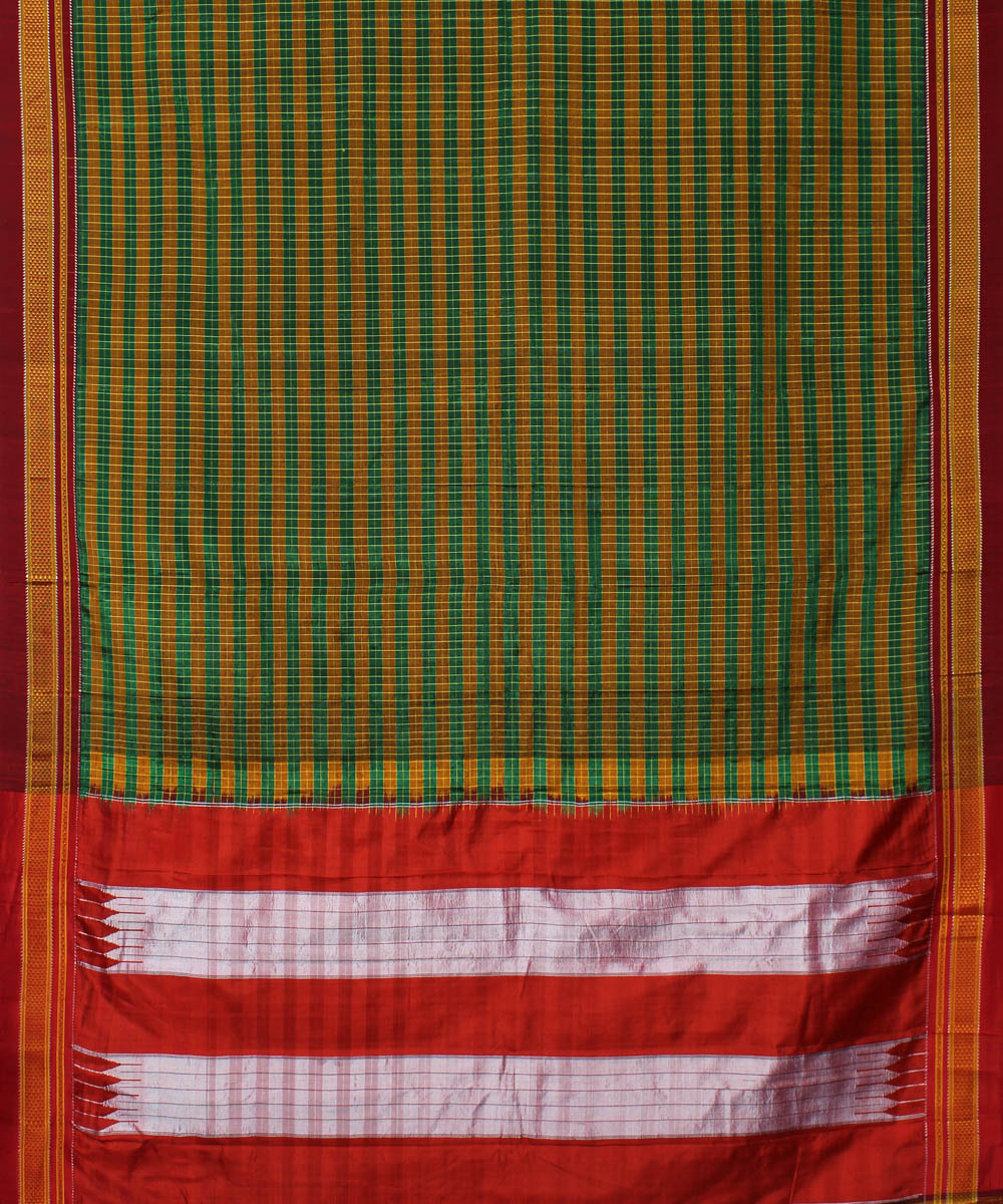 Green yellow handwoven cotton art silk chikki paras border ilkal sari