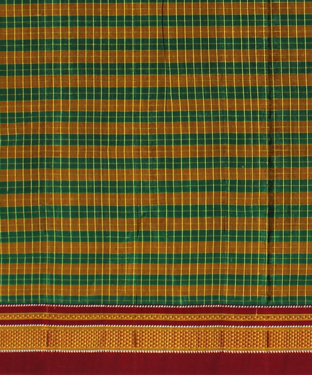 Green yellow handwoven cotton art silk chikki paras border ilkal sari