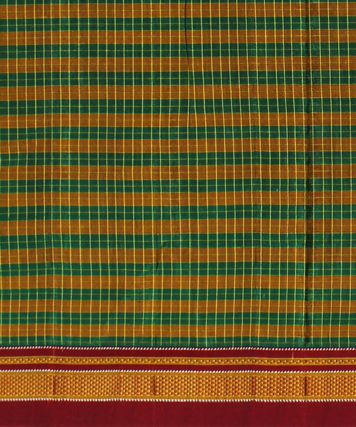 Green yellow handwoven cotton art silk chikki paras border ilkal sari