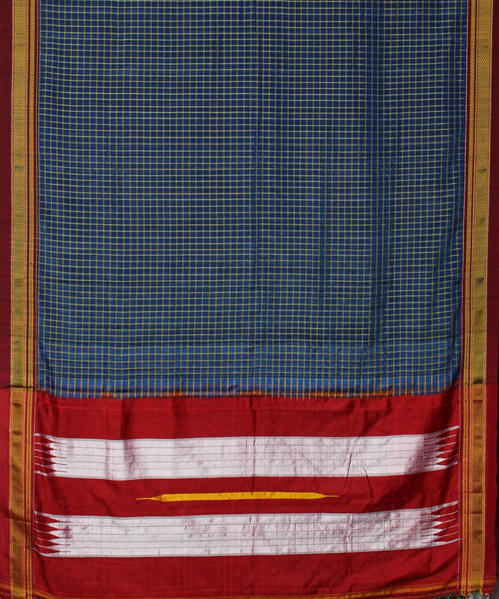 Blue red handloom cotton art silk chikki paras border ilkal sari