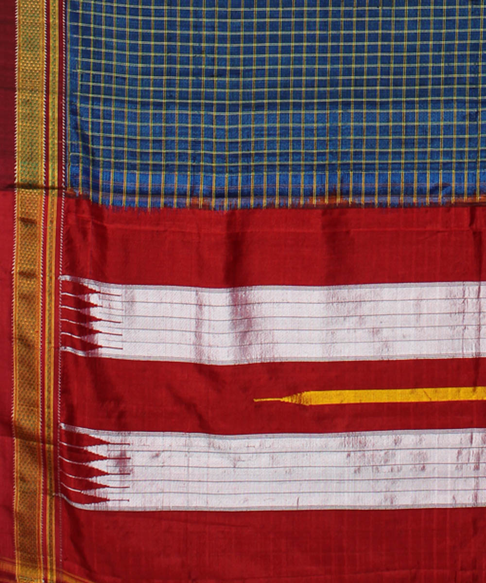 Blue red handloom cotton art silk chikki paras border ilkal sari