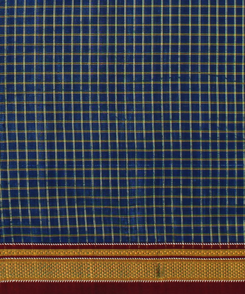 Blue red handloom cotton art silk chikki paras border ilkal sari