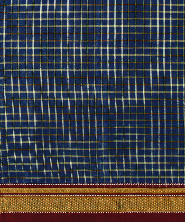 Blue red handloom cotton art silk chikki paras border ilkal sari