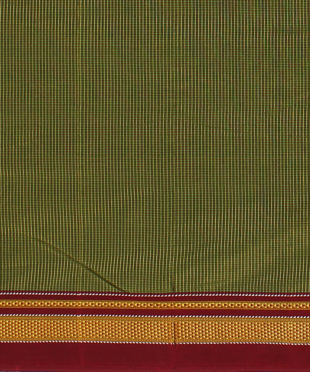 Olive green red handloom cotton art silk chikki paras ilkal sari