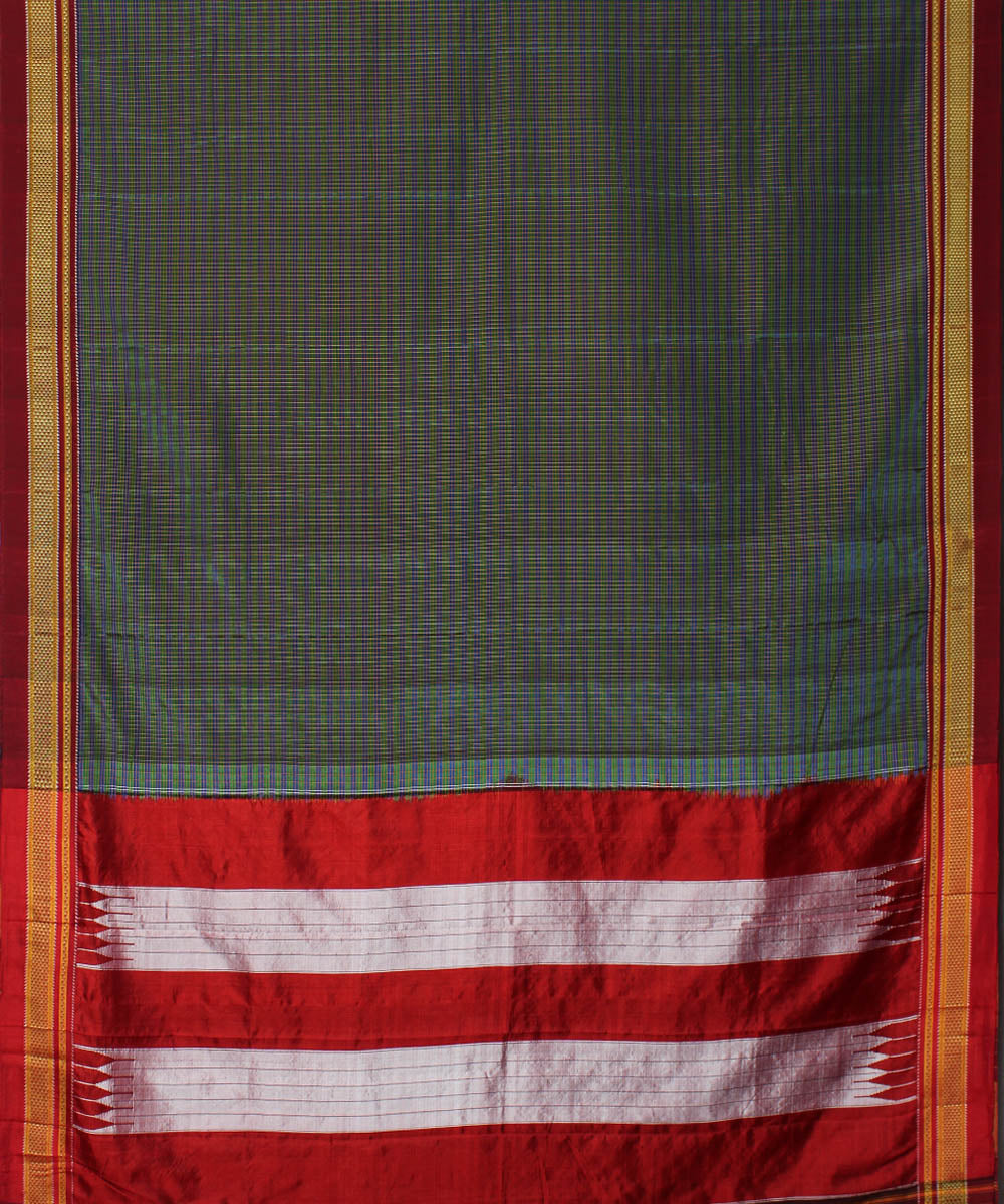 Grey red handwoven cotton art silk chikki paras border ilkal sari