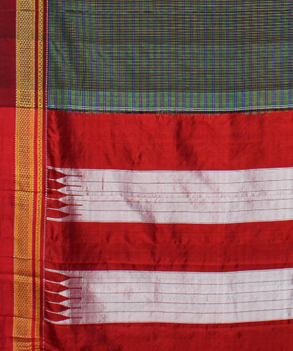 Grey red handwoven cotton art silk chikki paras border ilkal sari
