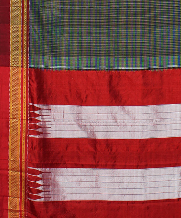 Grey red handwoven cotton art silk chikki paras border ilkal sari