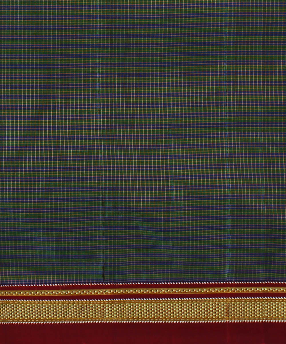 Grey red handwoven cotton art silk chikki paras border ilkal sari