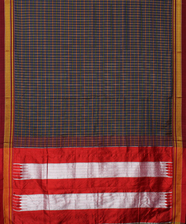 Multi color handwoven cotton art silk chikki paras border ilkal sari