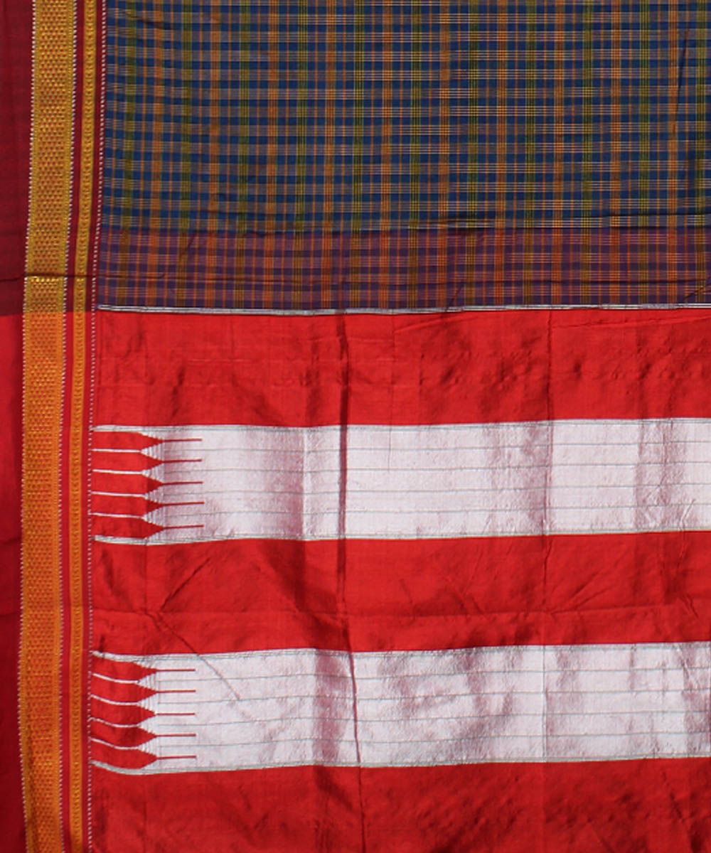 Multi color handwoven cotton art silk chikki paras border ilkal sari